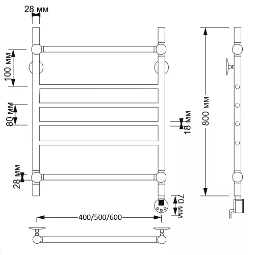 Полотенцесушитель латунный Secado Флоренция 4 электрический L/R  бронза, Выбрать размер: 40х60, Ориентация: левая, изображение 5