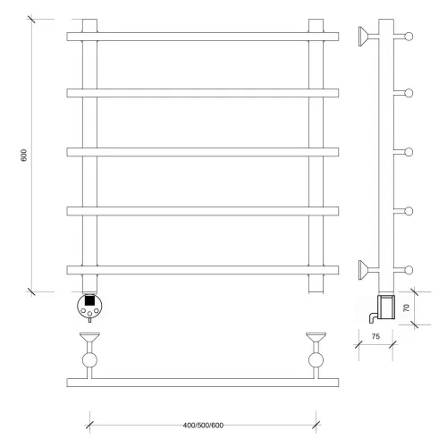 Полотенцесушитель латунный Secado Турин 1  электрический L/R  бронза, Выбрать размер: 50х60, Ориентация: левая, изображение 4