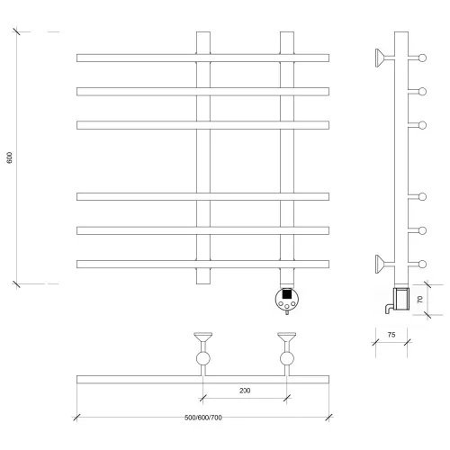Полотенцесушитель латунный Secado Турин 3 , электрический L/R  бронза, Выбрать размер: 50х60, Ориентация: левая, изображение 5