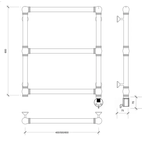 Полотенцесушитель латунный Secado Фалерони 1 электрический L/R  бронза, Выбрать размер: 40х60, Ориентация: левая, изображение 5