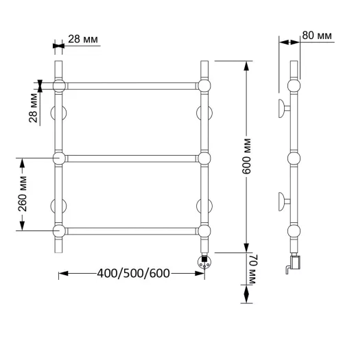 Полотенцесушитель латунный Secado Флоренция 1 электрический L/R  бронза, Выбрать размер: 40х60, Ориентация: левая, изображение 5