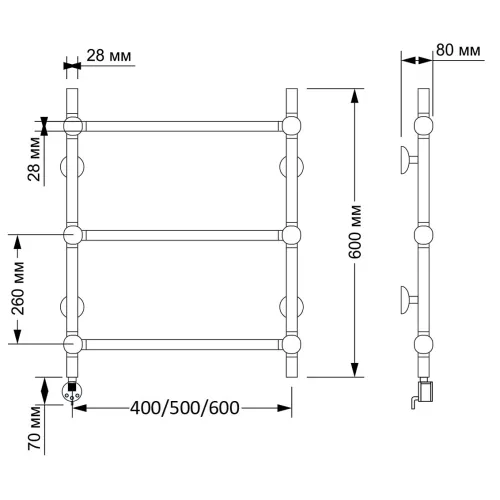 Полотенцесушитель латунный Secado Флоренция 1 электрический L/R  бронза, Выбрать размер: 40х60, Ориентация: левая, изображение 4
