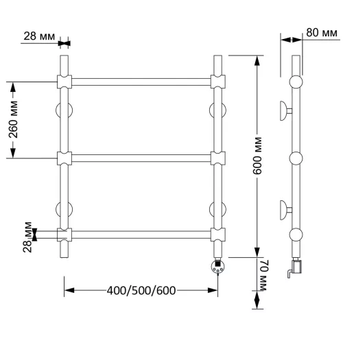 Полотенцесушитель латунный Secado Флоренция 2  электрический L/R  бронза, Выбрать размер: 40х60, Ориентация: левая, изображение 5