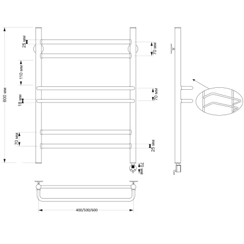 Полотенцесушитель латунный Secado Триест , электрический L/R  бронза, Выбрать размер: 40х60, Ориентация: левая, изображение 5