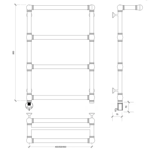 Полотенцесушитель латунный Secado Фалерони 2 электрический L/R  бронза, Выбрать размер: 80х80, Ориентация: левая, изображение 4