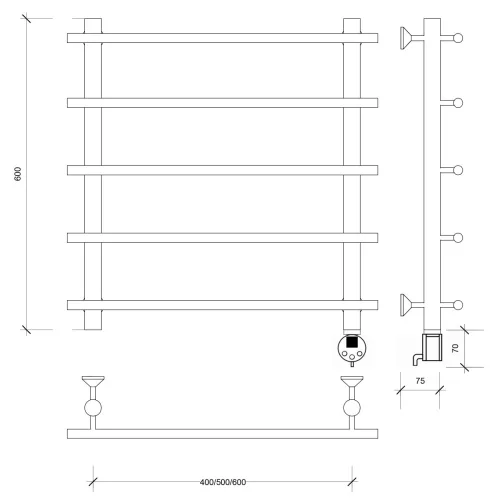 Полотенцесушитель латунный Secado Турин 1  электрический L/R  бронза, Выбрать размер: 50х60, Ориентация: левая, изображение 5