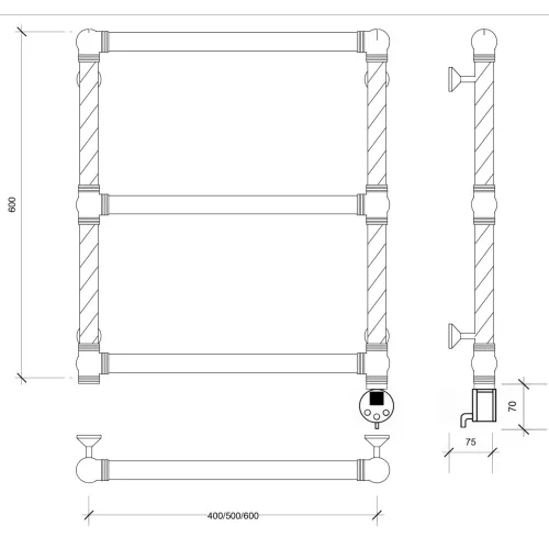 Полотенцесушитель латунный Secado Фалерони 1 Trenza  электрический L/R  бронза, Выбрать размер: 40х60, Ориентация: левая, изображение 6