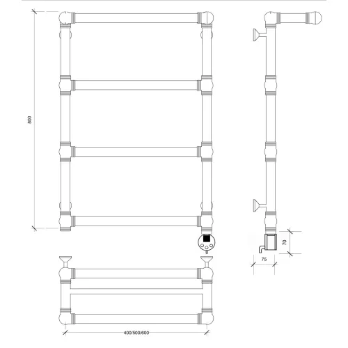 Полотенцесушитель латунный Secado Фалерони 2 электрический L/R  бронза, Выбрать размер: 80х80, Ориентация: левая, изображение 5