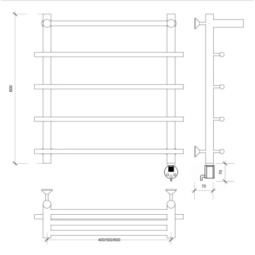 Полотенцесушитель латунный Secado Турин 1 СП , с полочкой, электрический L/R  бронза, Выбрать размер: 50х60, Ориентация: левая, изображение 6