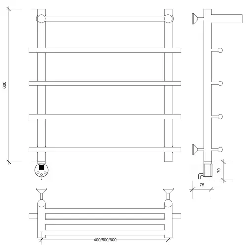Полотенцесушитель латунный Secado Турин 1 СП , с полочкой, электрический L/R  бронза, Выбрать размер: 50х60, Ориентация: левая, изображение 5