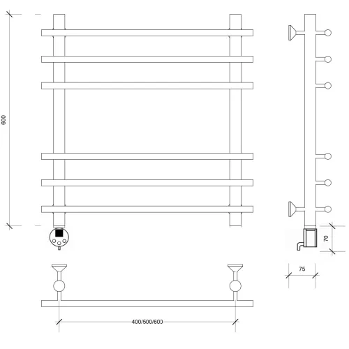 Полотенцесушитель латунный Secado Турин плюс ,электрический L/R  бронза, Выбрать размер: 50х60, Ориентация: левая, изображение 5