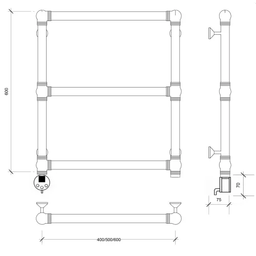 Полотенцесушитель латунный Secado Фалерони 1 электрический L/R  бронза, Выбрать размер: 40х60, Ориентация: левая, изображение 4