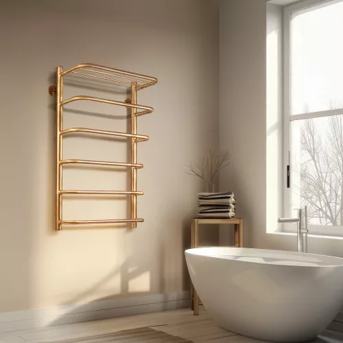 Полотенцесушитель латунный Secado Мерида 2 , с полочкой , электрический L/R  бронза, Выбрать размер: 40х80, Ориентация: левая, изображение 2