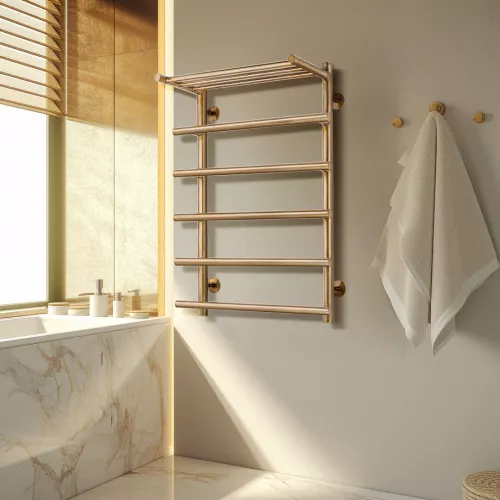 Полотенцесушитель латунный Secado Турин 1 СП , с полочкой, электрический L/R  бронза, Выбрать размер: 50х60, Ориентация: левая, изображение 3