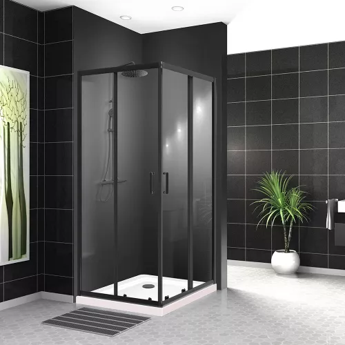 Душевой уголок BelBagno UNO-195-A-2-C/P-NERO, Цвет стекла: Прозрачный, Цвет профиля: Черный, Выбрать размер: 100х100