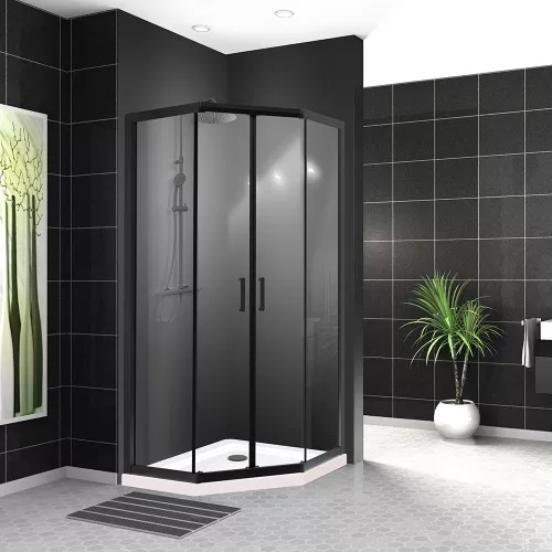 Душевой уголок BelBagno UNO-195-P-2-90-C-NERO, Цвет стекла: Прозрачный, Цвет профиля: Черный, Выбрать размер: 90х90