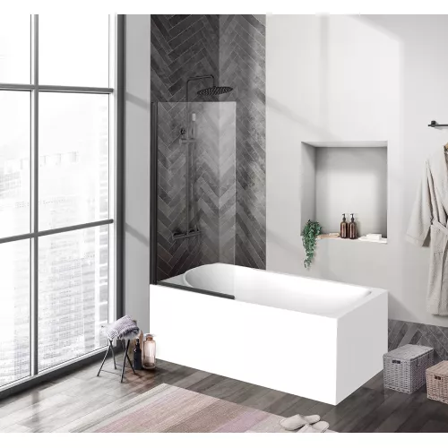 Душевая шторка на ванну BelBagno UNO-V-1-90/150-C-NERO, Цвет стекла: прозрачное, Цвет профиля: Черный, Выбрать размер: 90х150