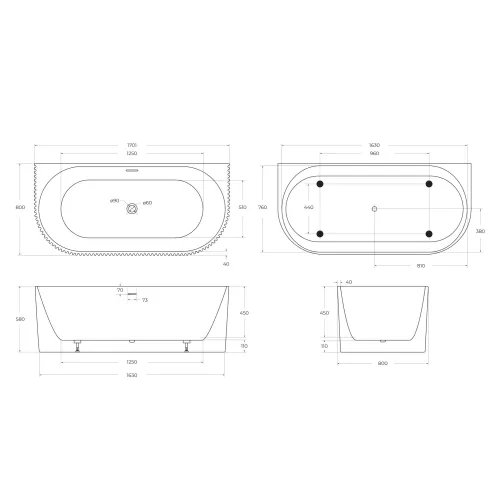Акриловая ванна BELBAGNO BB713-1700-800, Выбрать цвет: Белый, изображение 6