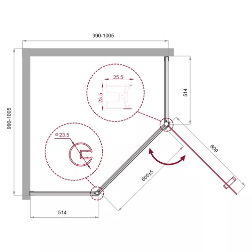 Душевой уголок BelBagno UNO-195-P-1/-C-NERO, Цвет стекла: прозрачное, Цвет профиля: Черный, Выбрать размер: 100х100, изображение 2