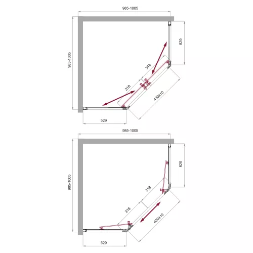 Душевой уголок BelBagno UNO-195-P-2-90/100-C-Cr, Цвет стекла: Прозрачный, Цвет профиля: Хром, Выбрать размер: 90х90, изображение 2