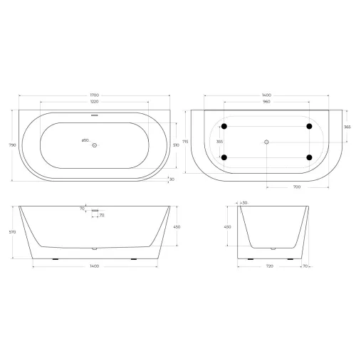 Акриловая ванна BELBAGNO BB710, Выбрать размер: 170х80, изображение 7
