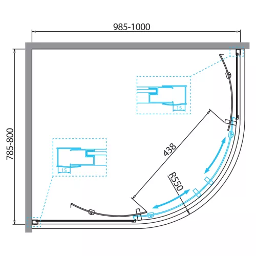 Душевой уголок BelBagno DUE-RH-2, Цвет стекла: Прозрачный, Цвет профиля: Хром, Выбрать размер: 100х80, изображение 3