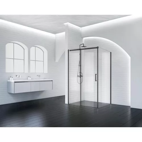 Душевой уголок BelBagno ACQUA-AH-1/-C-NERO, Цвет стекла: прозрачное, Цвет профиля: Черный, Выбрать размер: 130х90