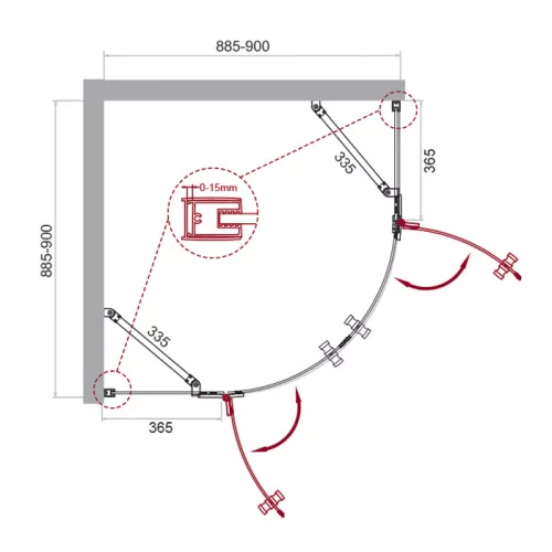 Душевой уголок BelBagno KRAFT-R-2-/C-Cr, Цвет стекла: прозрачное, Цвет профиля: Хром, Выбрать размер: 90х90, изображение 8