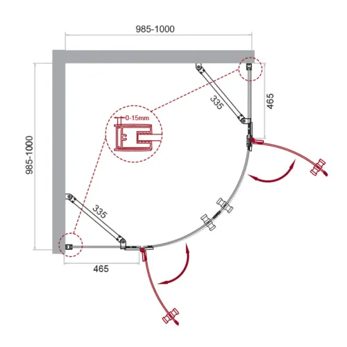 Душевой уголок BelBagno KRAFT-R-2-/C-Cr, Цвет стекла: прозрачное, Цвет профиля: Хром, Выбрать размер: 100х100, изображение 8