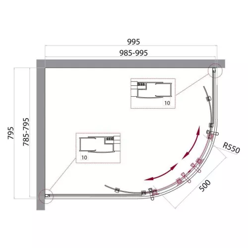 Душевой уголок BelBagno UNO-195-RH-2-/C-Cr, Цвет стекла: прозрачное, Цвет профиля: Хром, Выбрать размер: 100х80, изображение 3