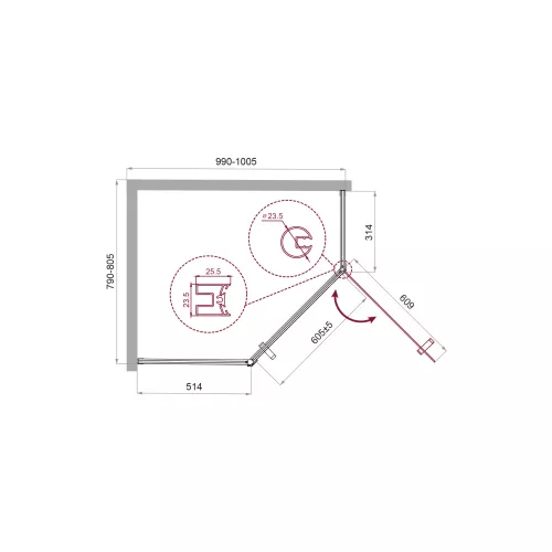 Душевой уголок BelBagno UNO-195-PH-1-100/80-C-Cr, изображение 3
