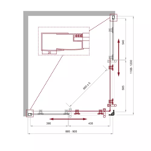 Душевой уголок BelBagno UNO-195-AH-2-120/90-P-NERO, Цвет стекла: Матовое рифленое, Цвет профиля: Черный, Выбрать размер: 120х90, изображение 3
