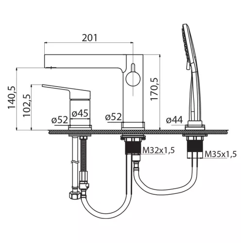 Смеситель на борт ванны BelBagno DELTA DEL-BVD3-NERO, изображение 2