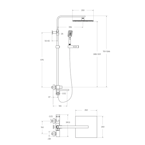 Душевая стойка BelBagno LUCE LUC-VSCM-CRM, изображение 2