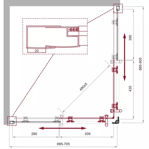 Душевой уголок BelBagno UNO-195-AH-2/C-Cr, Цвет стекла: прозрачное, Цвет профиля: Хром, Выбрать размер: 90х70, изображение 3