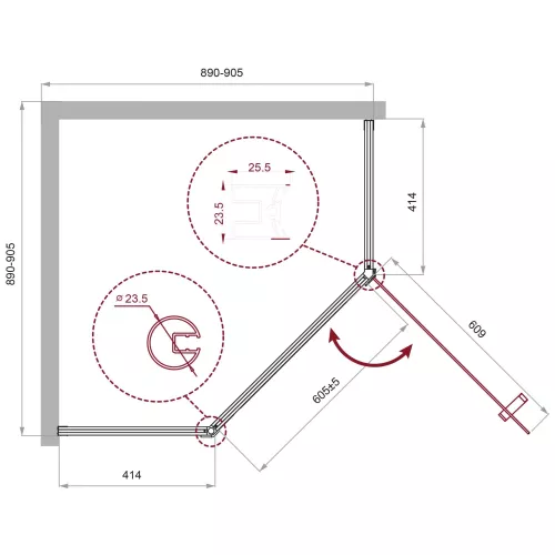 Душевой уголок BelBagno UNO-195-P-1-/C-Cr, Цвет стекла: прозрачное, Цвет профиля: Хром, Выбрать размер: 90х90, изображение 3