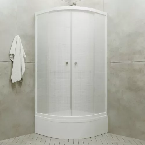 Душевое ограждение Triton  ЛЁН В (средний поддон), Цвет стекла: лён, Цвет профиля: Белый, Тип поддона: Средний, Выбрать размер: 90х90, изображение 3