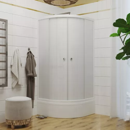 Душевое ограждение Triton  ЛЁН В (средний поддон), Цвет стекла: лён, Цвет профиля: Белый, Тип поддона: Средний, Выбрать размер: 90х90