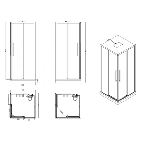 Душевая кабина ESBANO ESM-90CKR  90х90х215, Цвет стекла: прозрачное, Цвет профиля: Черный, Тип поддона: Низкий, Выбрать размер: 90х90, изображение 11