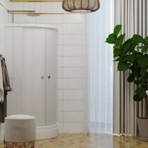 Душевое ограждение Triton ЛЁН  А (низкий поддон), Цвет стекла: лён, Цвет профиля: Белый, Тип поддона: Низкий, Выбрать размер: 90х90, изображение 2