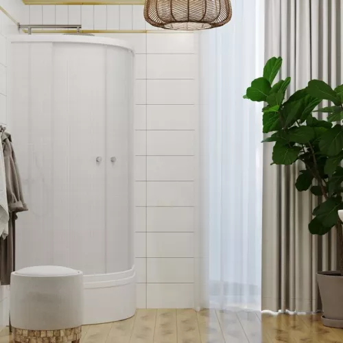 Душевое ограждение Triton  ЛЁН В (средний поддон), Цвет стекла: лён, Цвет профиля: Белый, Тип поддона: Средний, Выбрать размер: 90х90, изображение 2