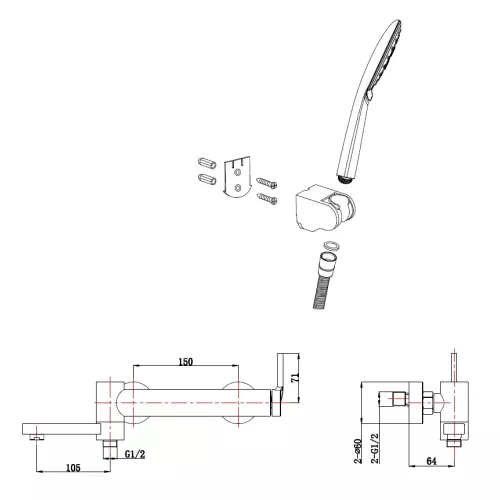 Смеситель для ванны и душа c ручным душем BelBagno ETNA ETN-SET-VDH-IN, изображение 2