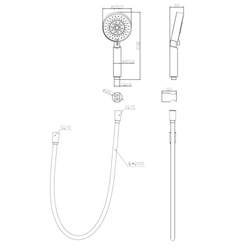 Ручной душ со шлангом и держателем BelBagno BB-DFS-5-CRM, изображение 2