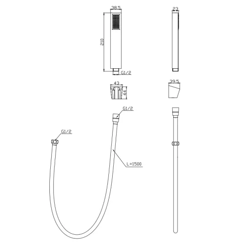 Ручной душ со шлангом и держателем BelBagno LUCE LUC-DFS-NERO, изображение 2