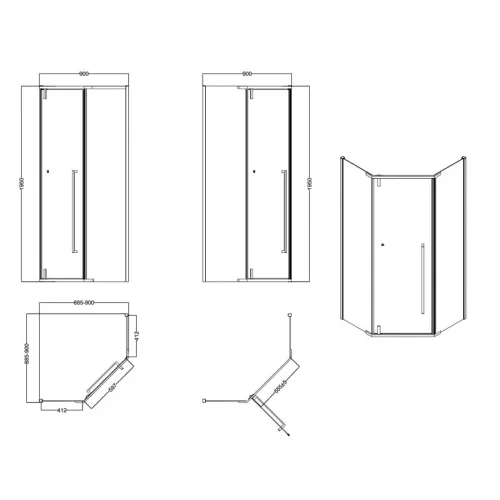 Душевое ограждение ESBANO ESS-90PR-B  90х90х195 без поддона, Цвет профиля: Черный, Выбрать размер: 90х90, изображение 6