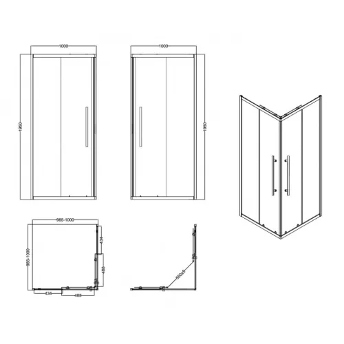 Душевое ограждение ESBANO ESF-90/100KV-B  без поддона, Цвет профиля: Черный, Выбрать размер: 90х90, изображение 6