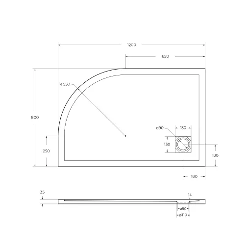 Душевой поддон из искусств.мрамора BelBagno UNO TRAY-MR-UNO-RH-120/80//120/90-550-35-W-L/R-CR в комплекте с сифоном, Высота поддона: 4, Тип поддона: Низкий, Выбрать размер: 120х80, Ориентация: левый, изображение 7