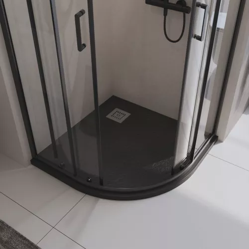Душевой поддон из искусств. мрамора BelBagno UNO TRAY-MR-UNO-R-90-550-35-NERO-CR в комплекте с сифоном, Высота поддона: 4, Выбрать цвет: Чёрный, Тип поддона: Низкий, Выбрать размер: 90х90, изображение 5