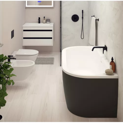 Ванна акриловая CEZARES SLIM WALL-180-80-60-NERO-SET  180х80, Выбрать цвет: Черный матовый, изображение 3