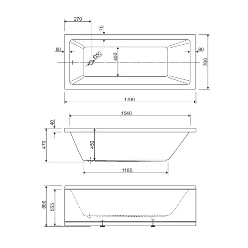 Акриловая ванна CEZARES PLANE SOLO-W37, Выбрать размер: 170х70, изображение 3
